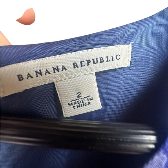 Banana Republic Blue Sleeveless Linen Blend Animal Print Sheath Dress Size 2 - Picture 3 of 7